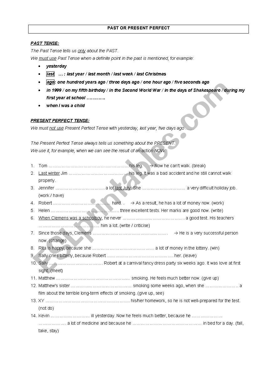 Past or Present Perfect worksheet