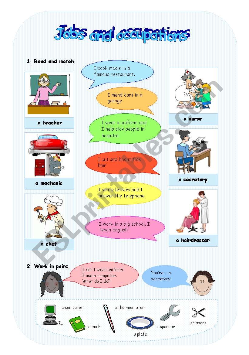 Jobs and occupations worksheet