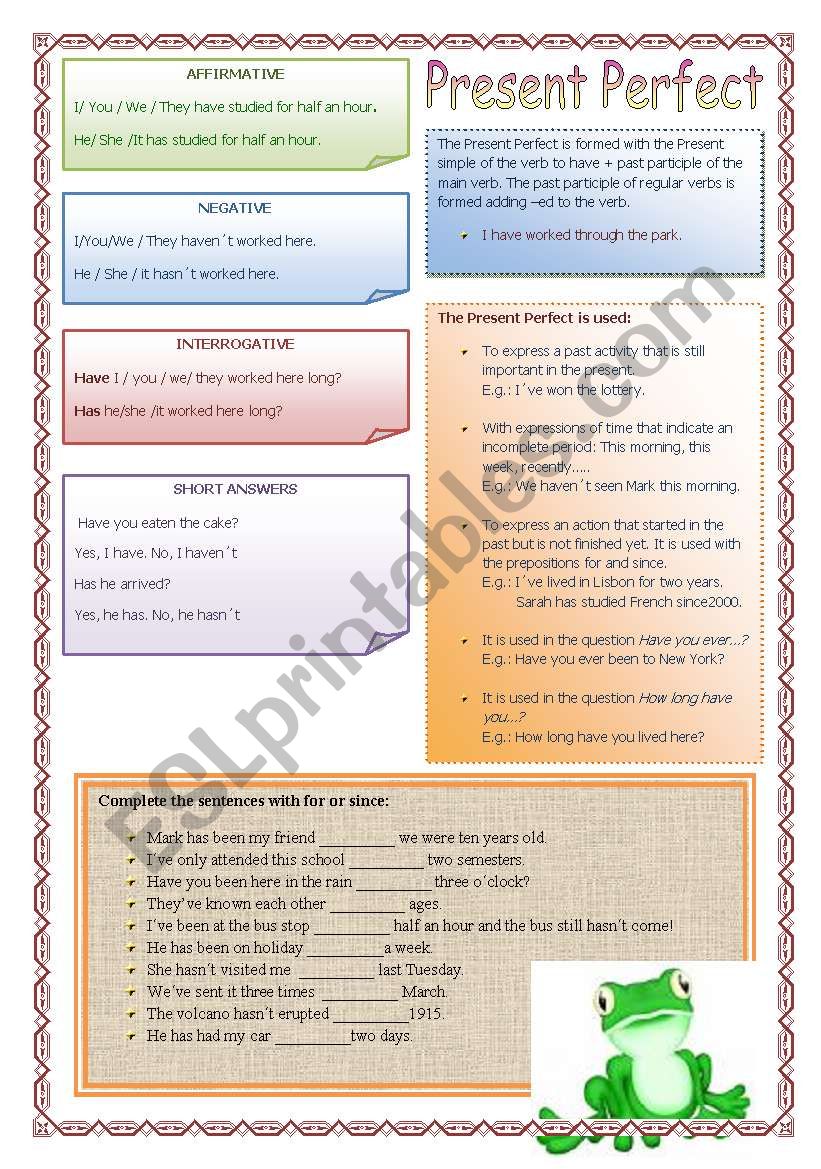 present perfect worksheet