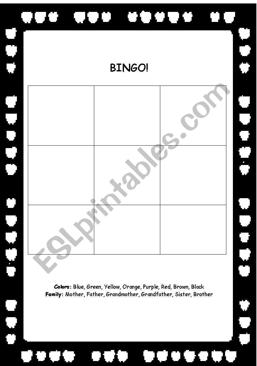 Easy Bingo sheet worksheet