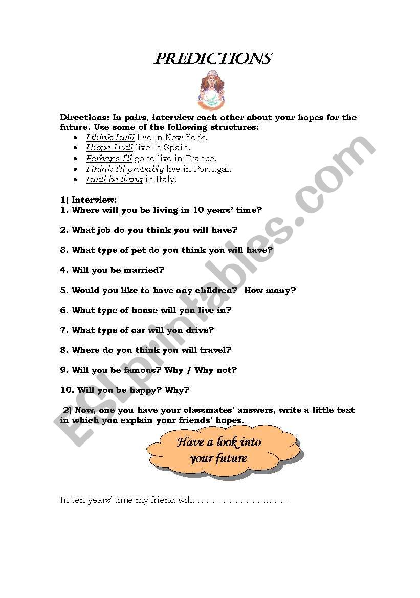 predictions worksheet