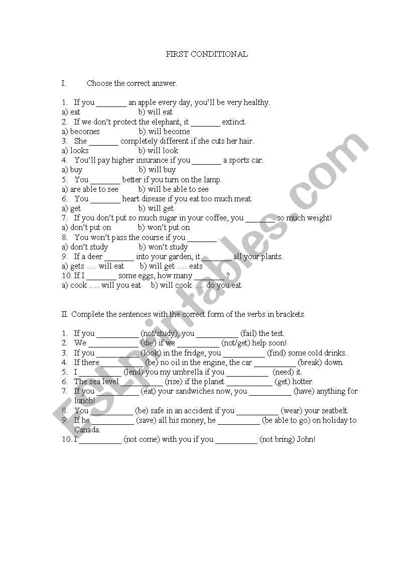 First conditional worksheet