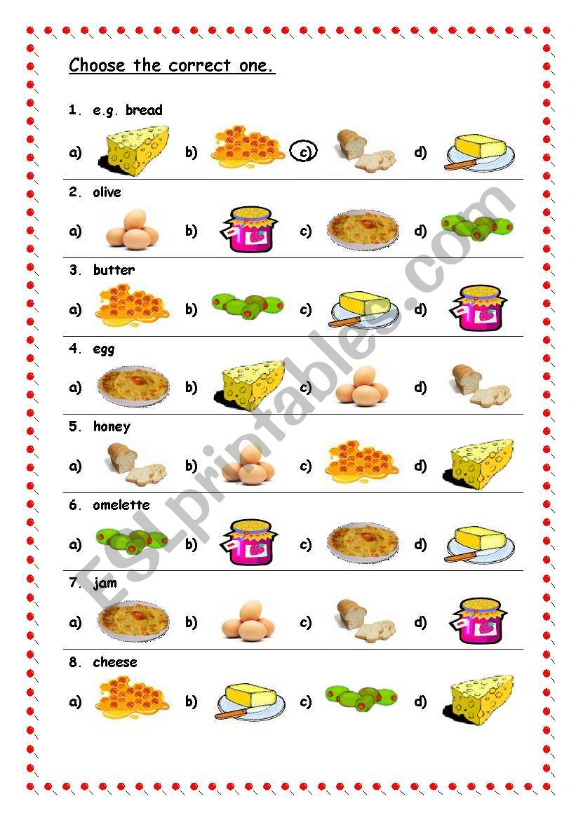 Breakfast vocabulary worksheet