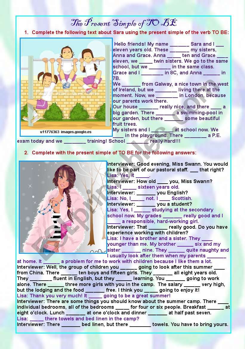The present of TO BE worksheet