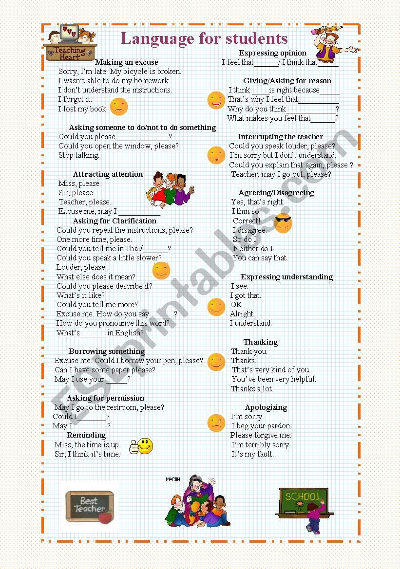 Language for students worksheet