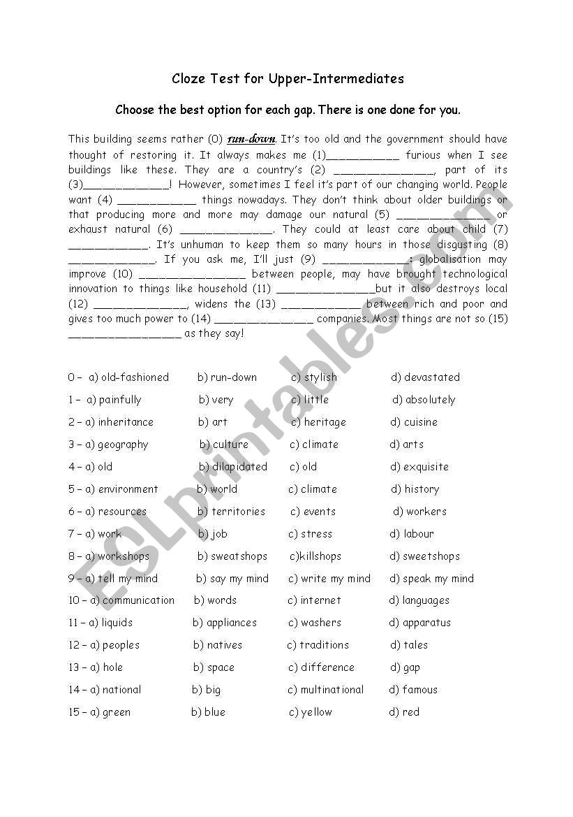 Cloze Test for Upper-Intermediates