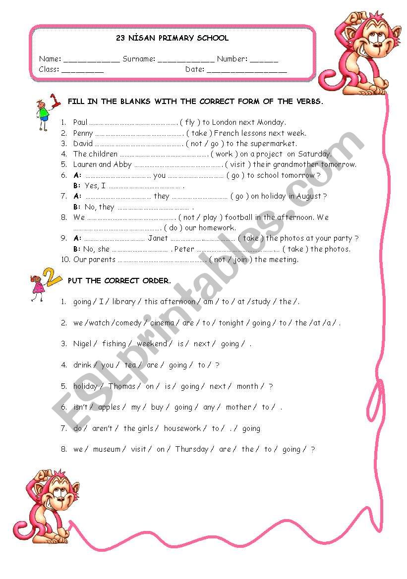 going to future tense worksheet