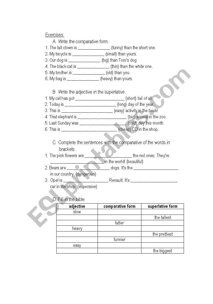 Comparative-Superlative exercises