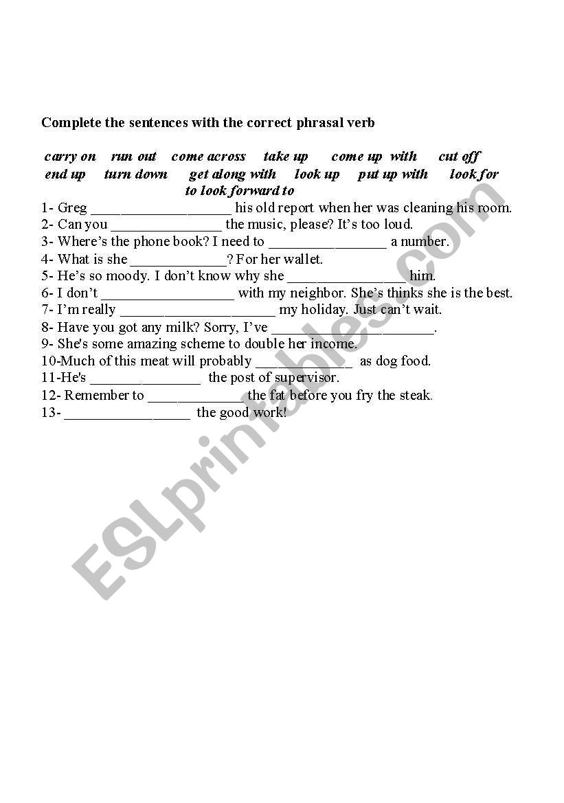 Phrasal Verbs worksheet