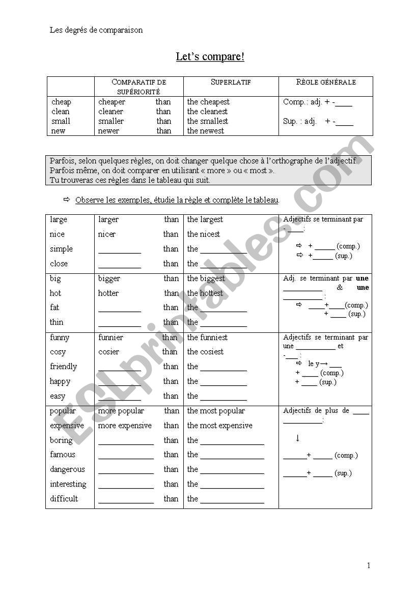 lets compare! worksheet