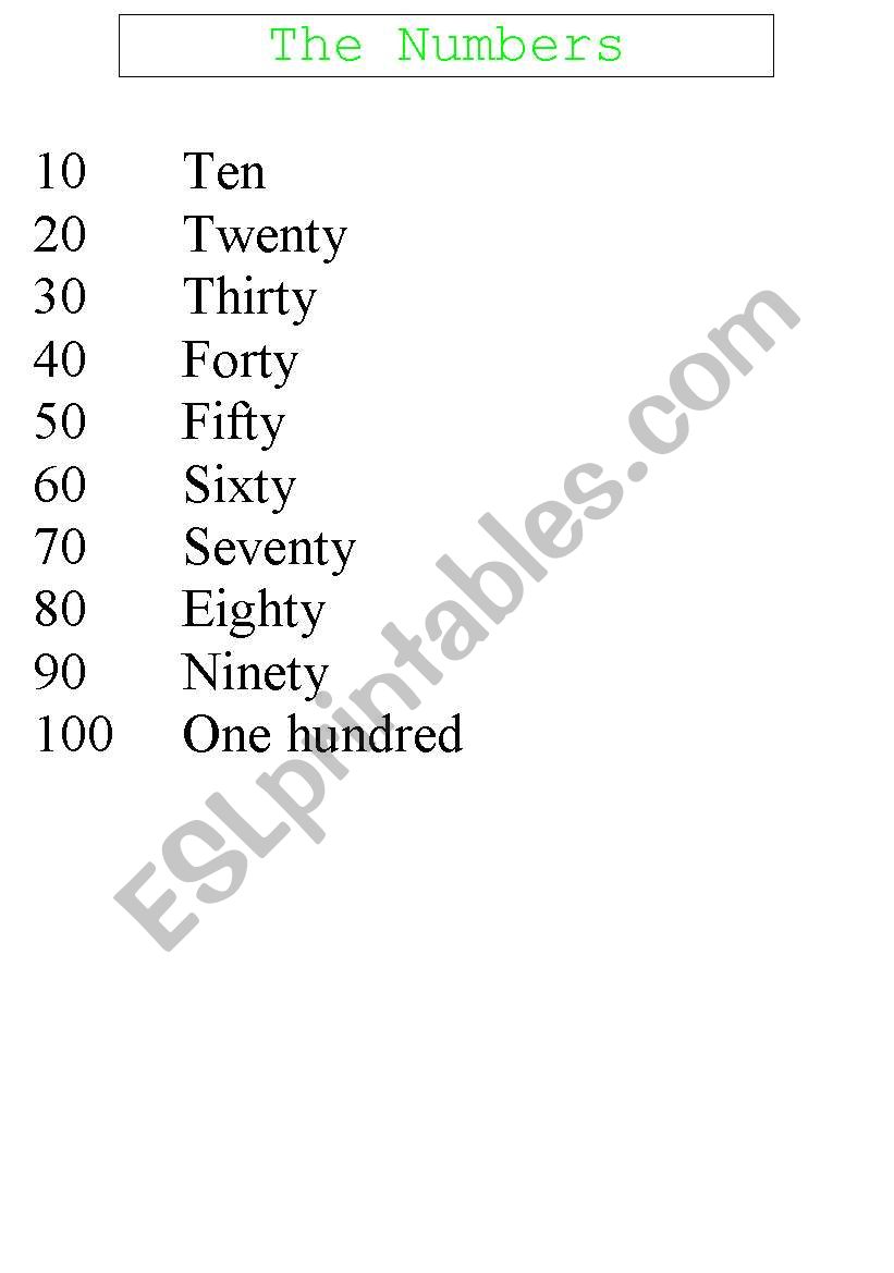 the numbers worksheet