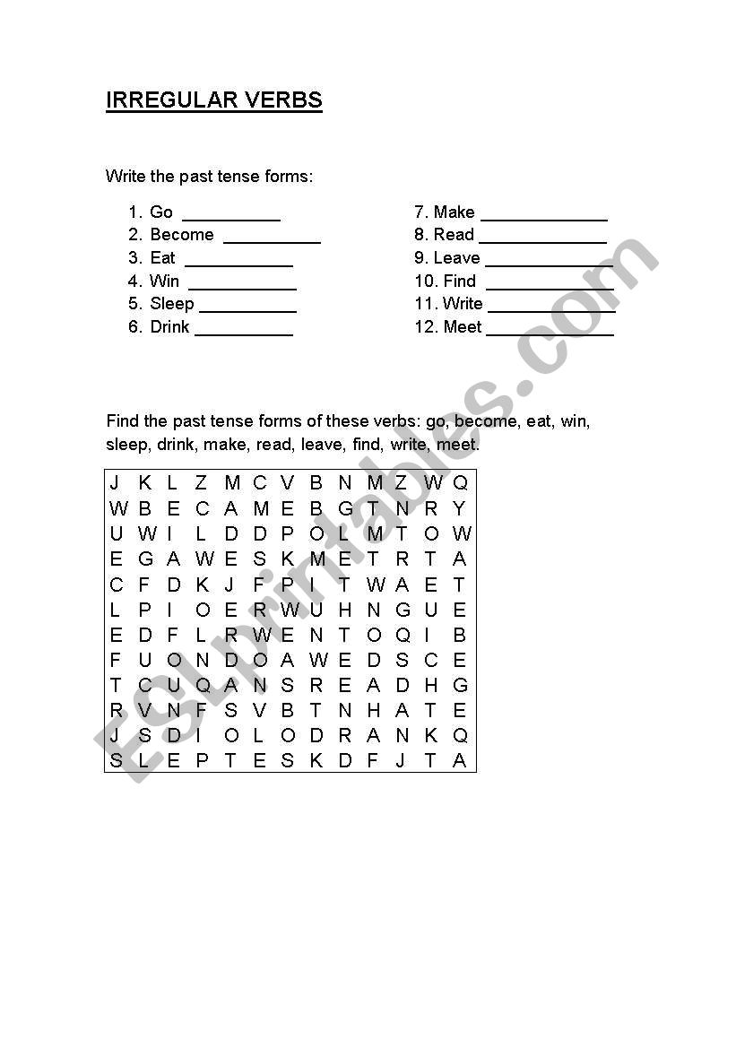 Irregular verbs worksheet