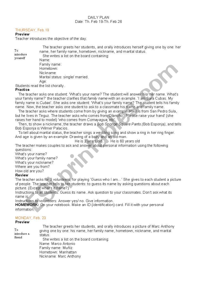 Daily Lesson Plan (3) worksheet