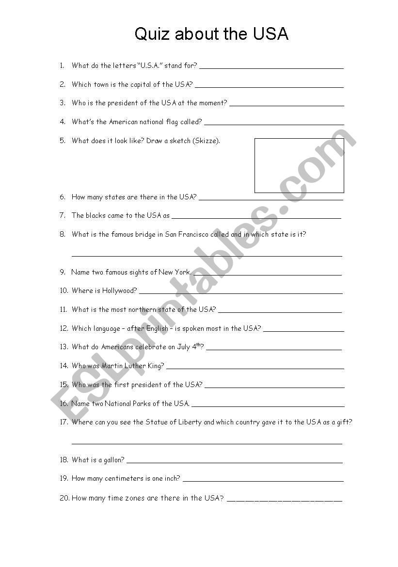 Quiz about the USA worksheet