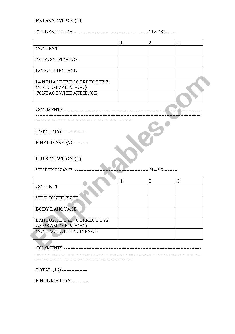 presentation worksheet