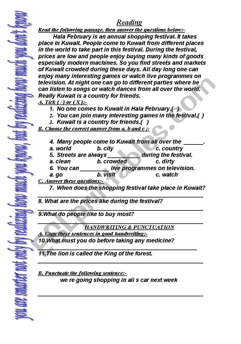 Reading Quiz worksheet