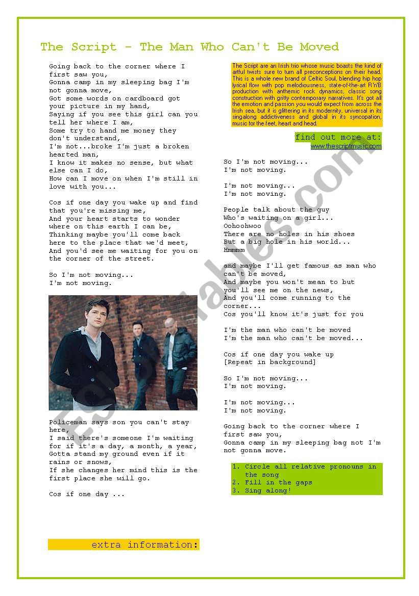 SONG: The Man Who CanÂ´t Be Moved, by The Script