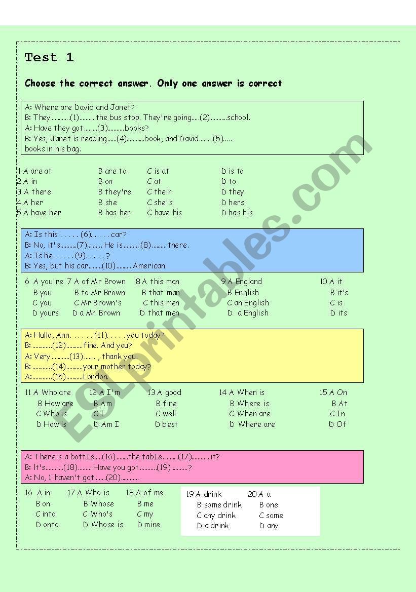 multiple choice for beginners worksheet