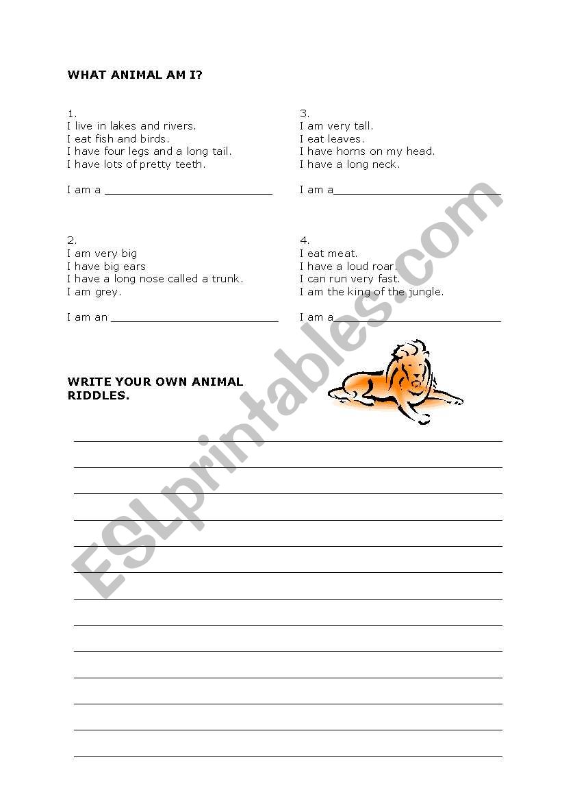 Animal riddles worksheet