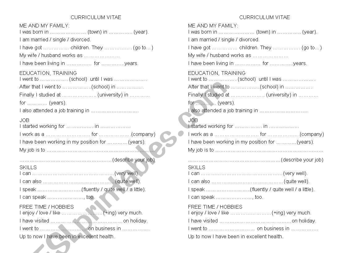 simple CV worksheet