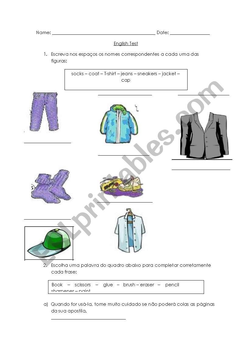 Clothes and School materials worksheet