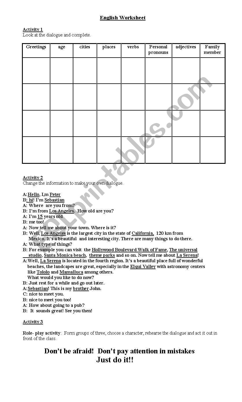 Dialogue worksheet