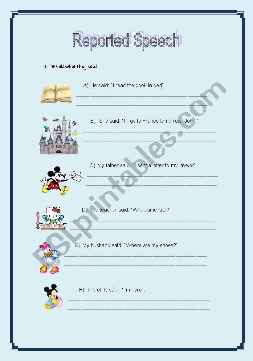 Reported Speech worksheet