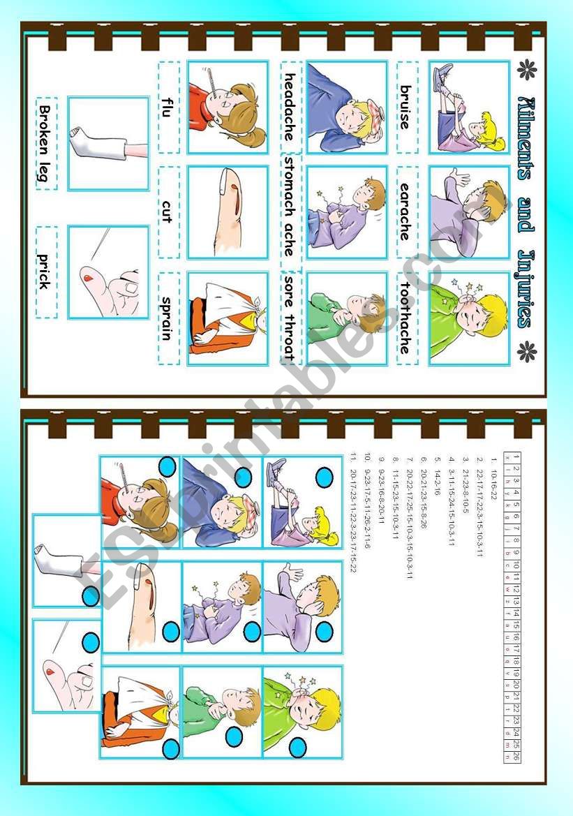 Ailments and Injuries worksheet