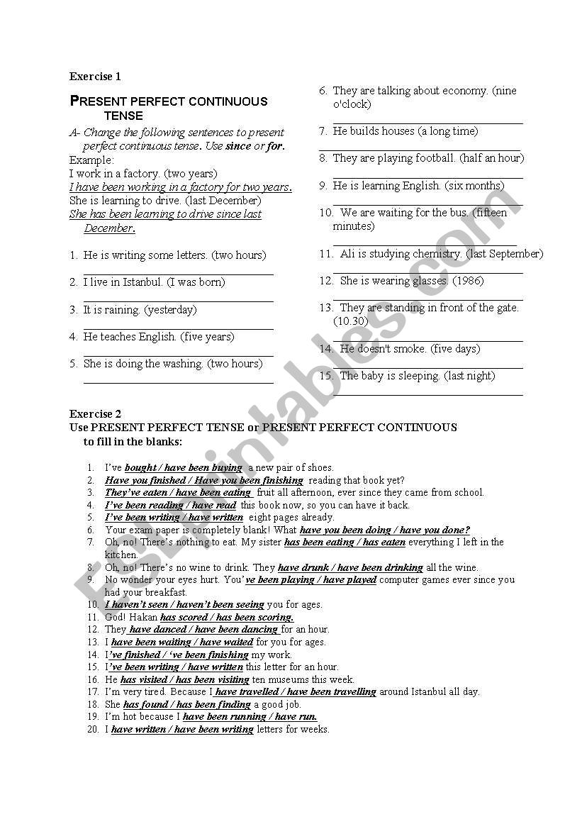 Present Perfect vs Preset Perfect Continuous Tense