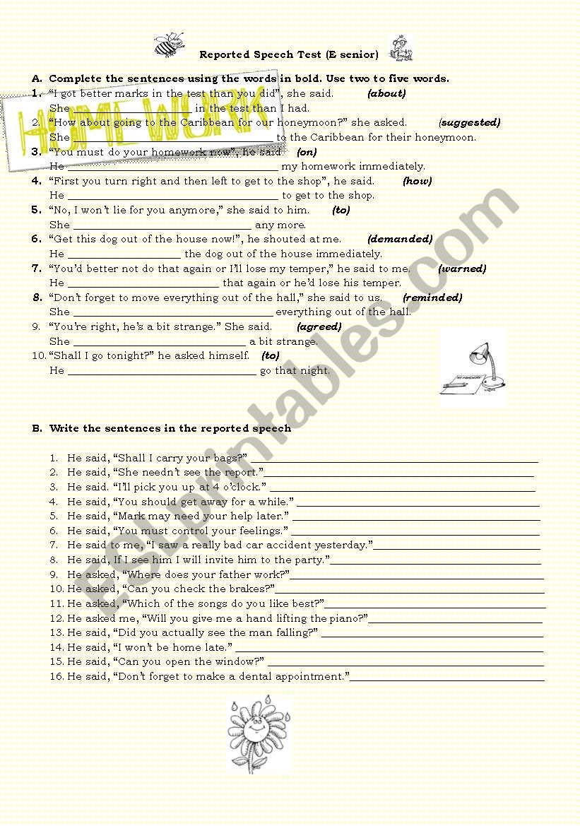 REPORTED SPEECH TEST worksheet