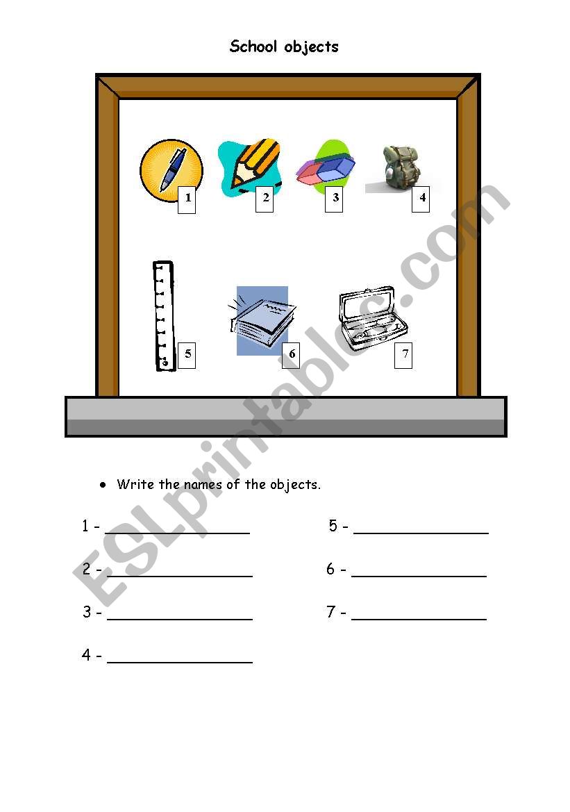 School objects worksheet