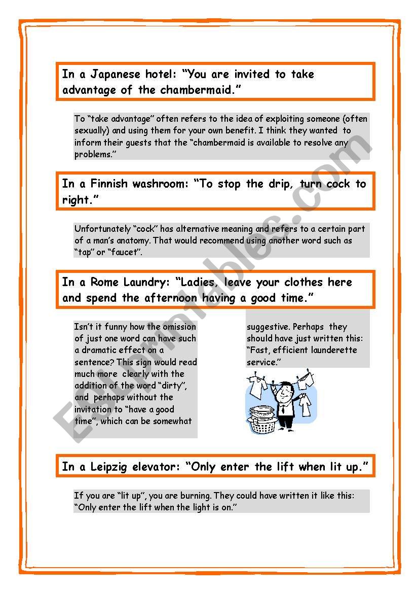 Funny Signs Esl Worksheet By Mjudit76