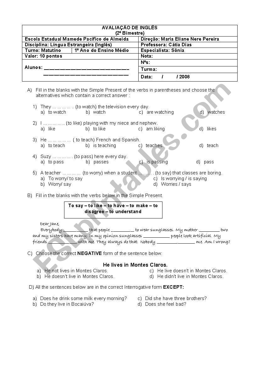 Avaliao worksheet