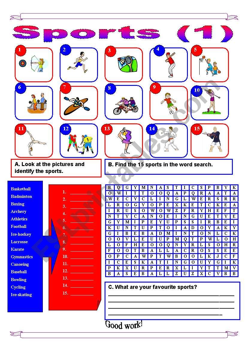 Sports - part 1 worksheet