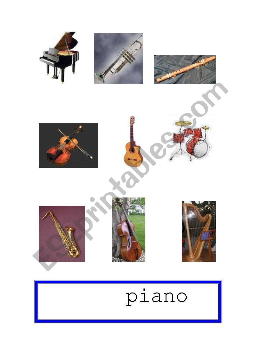 PICTURES OF INSTRUMENTS, NAME OF INSTRUMENTS AND PEOPLE WHO PLAY THEM