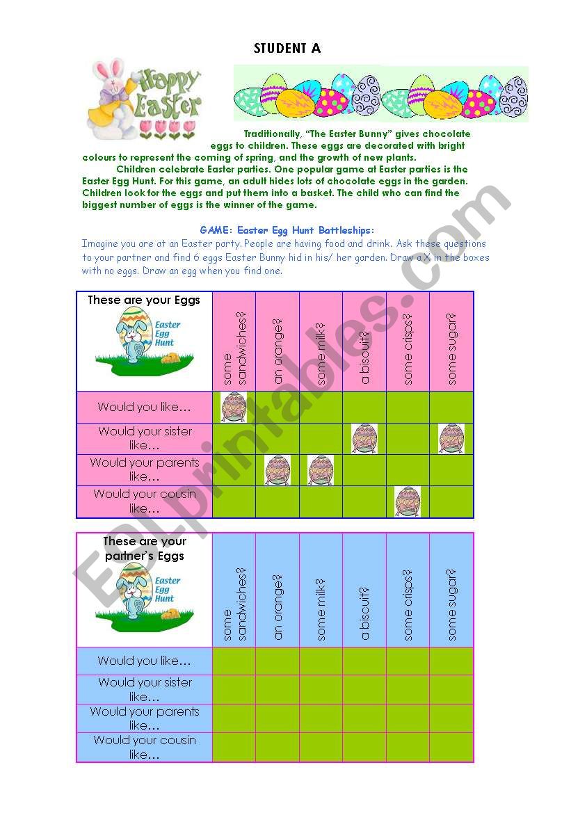 Easter Egg Hunt Pairwork worksheet