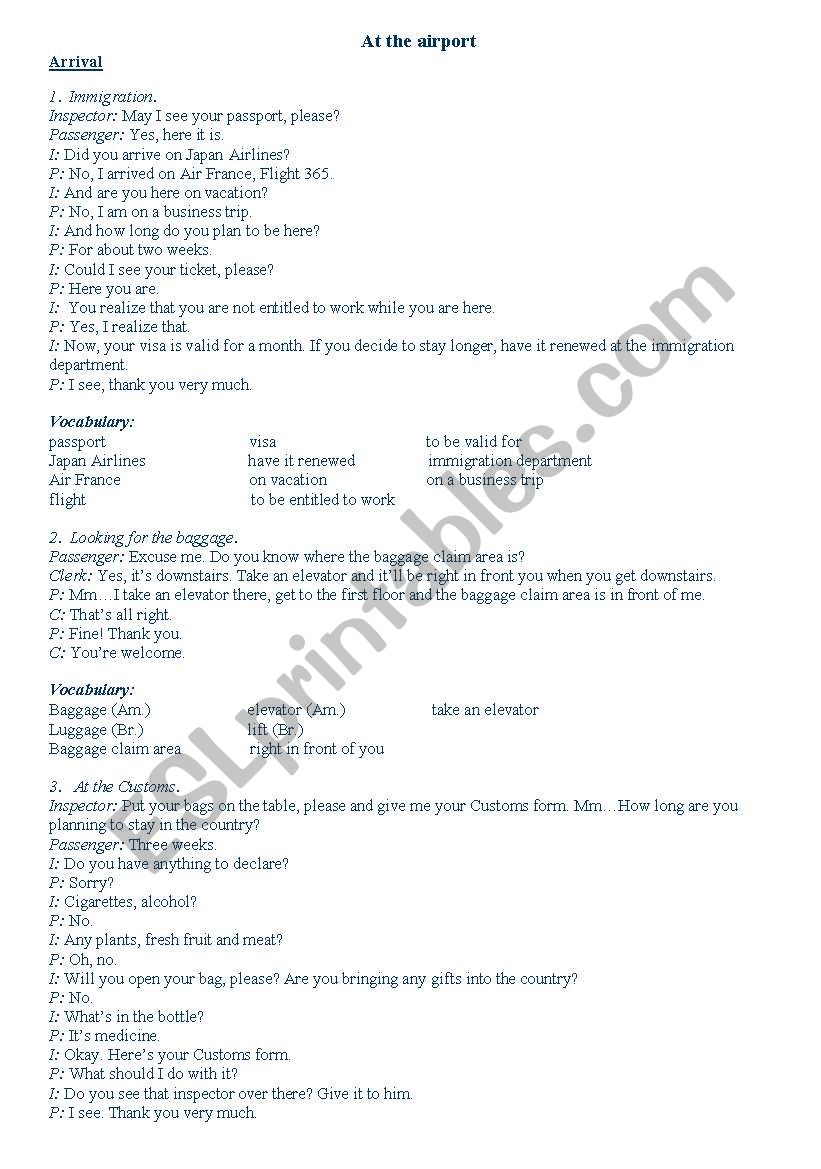 at the airport worksheet