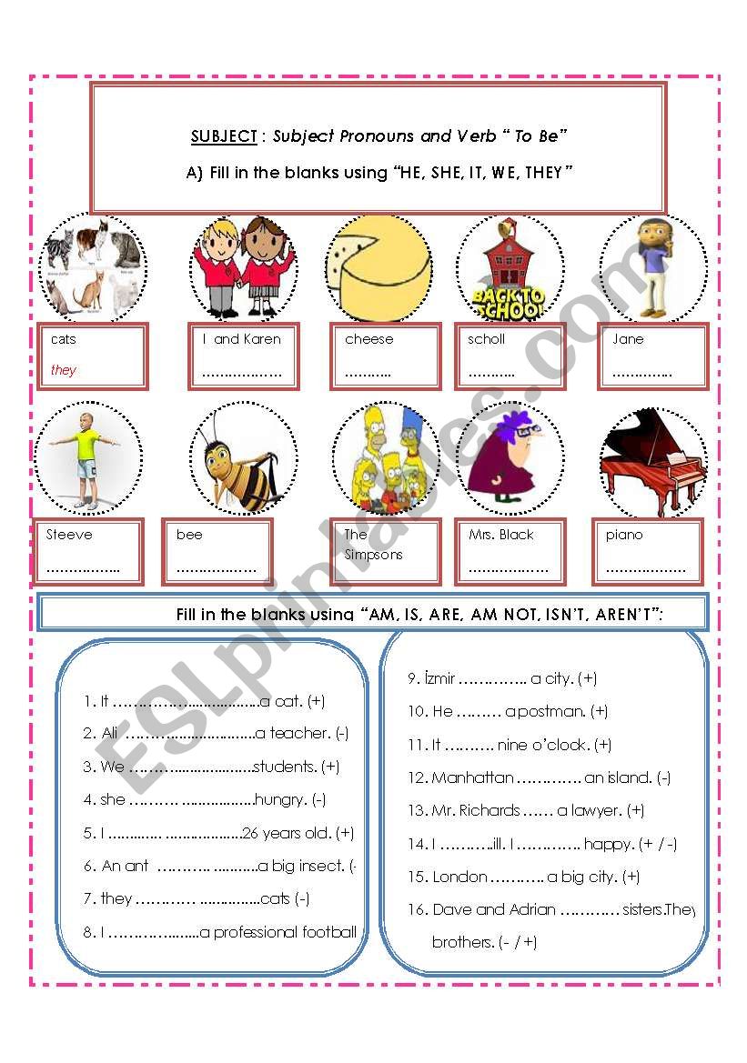 verb to be worksheet