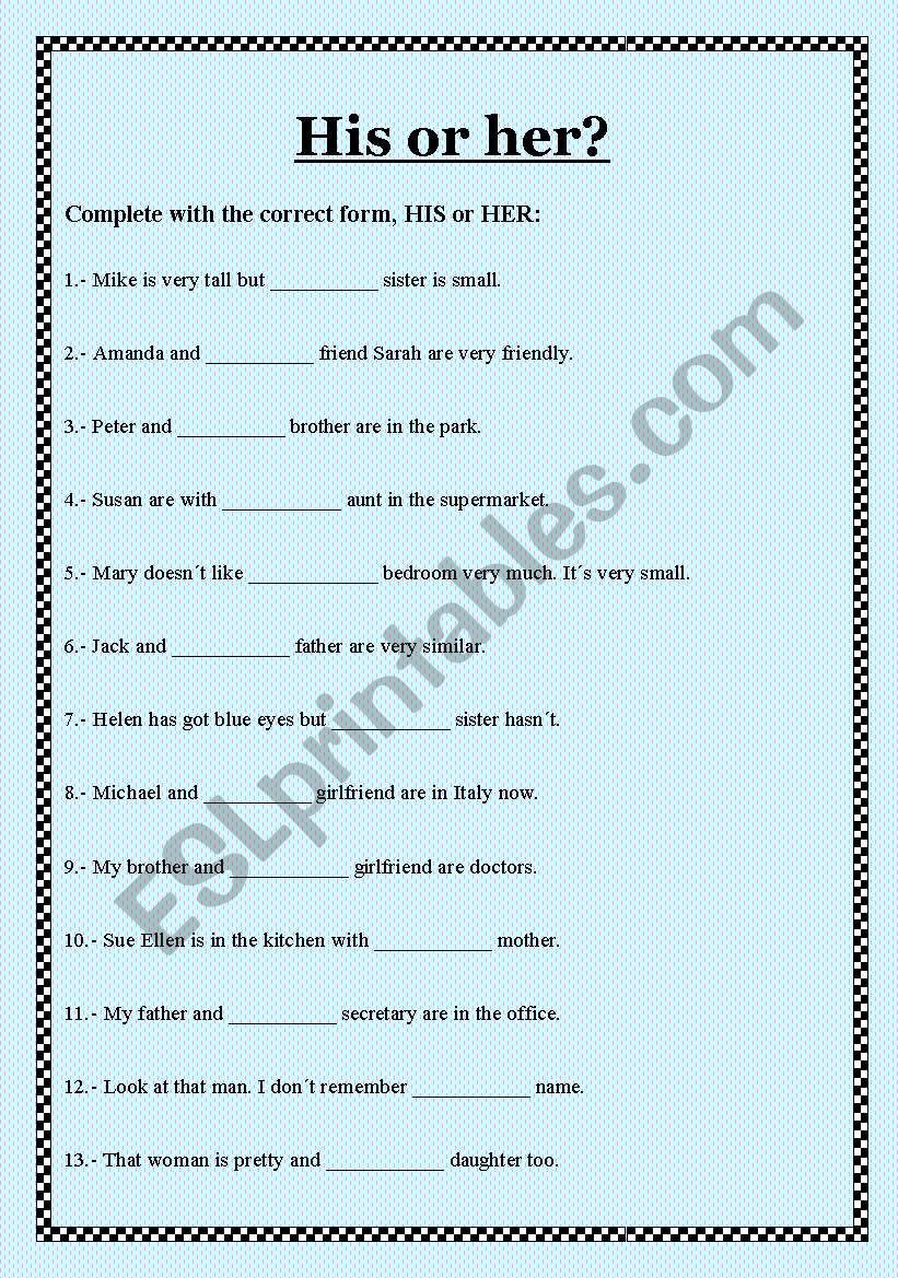 HIS or HER? worksheet