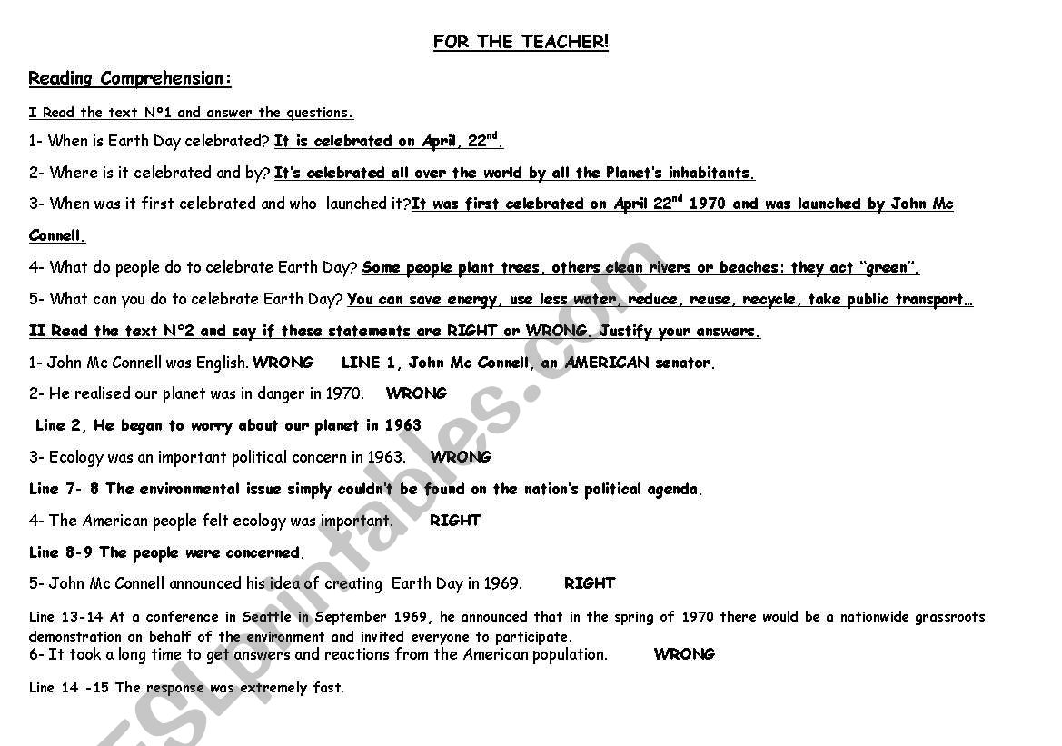  EARTH DAY PART 3 (4 skills) worksheet