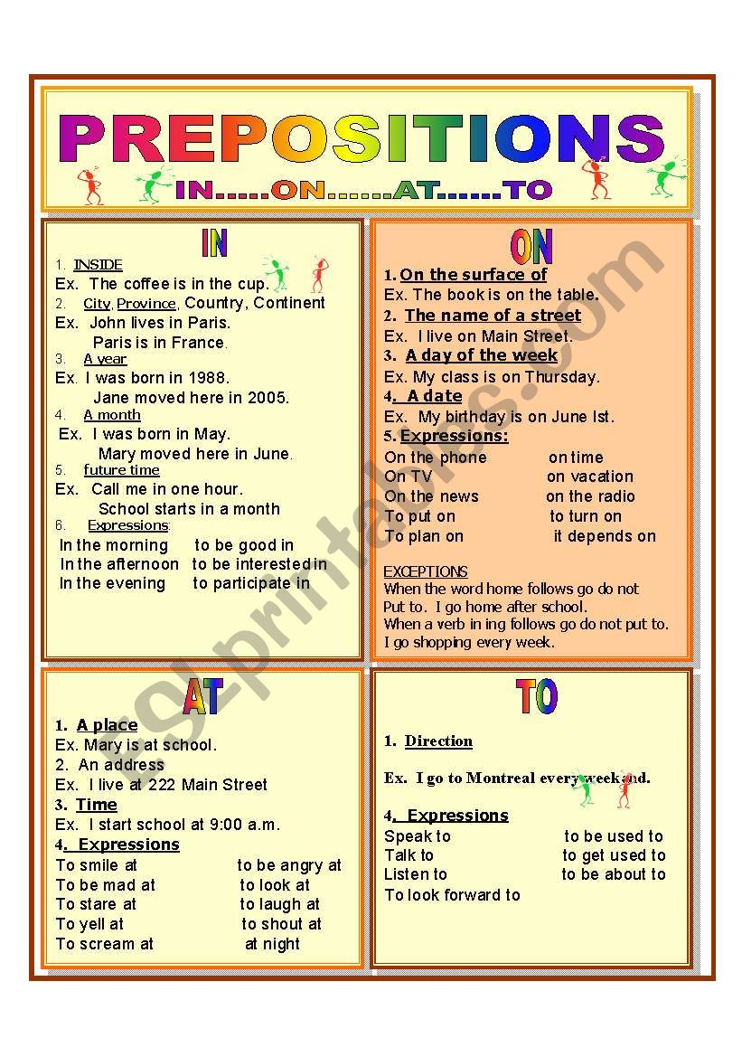 PREPOSITIONS IN, ON, AT, TO worksheet