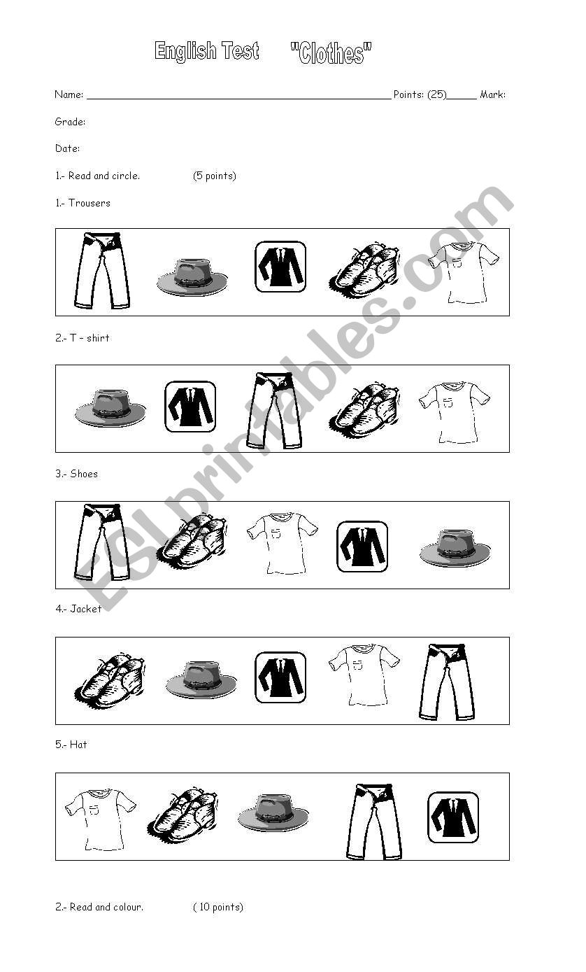 clothes worksheet