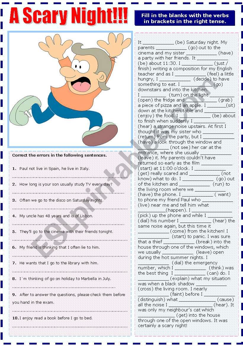A SCARY NIGHT - MIXED TENSES worksheet