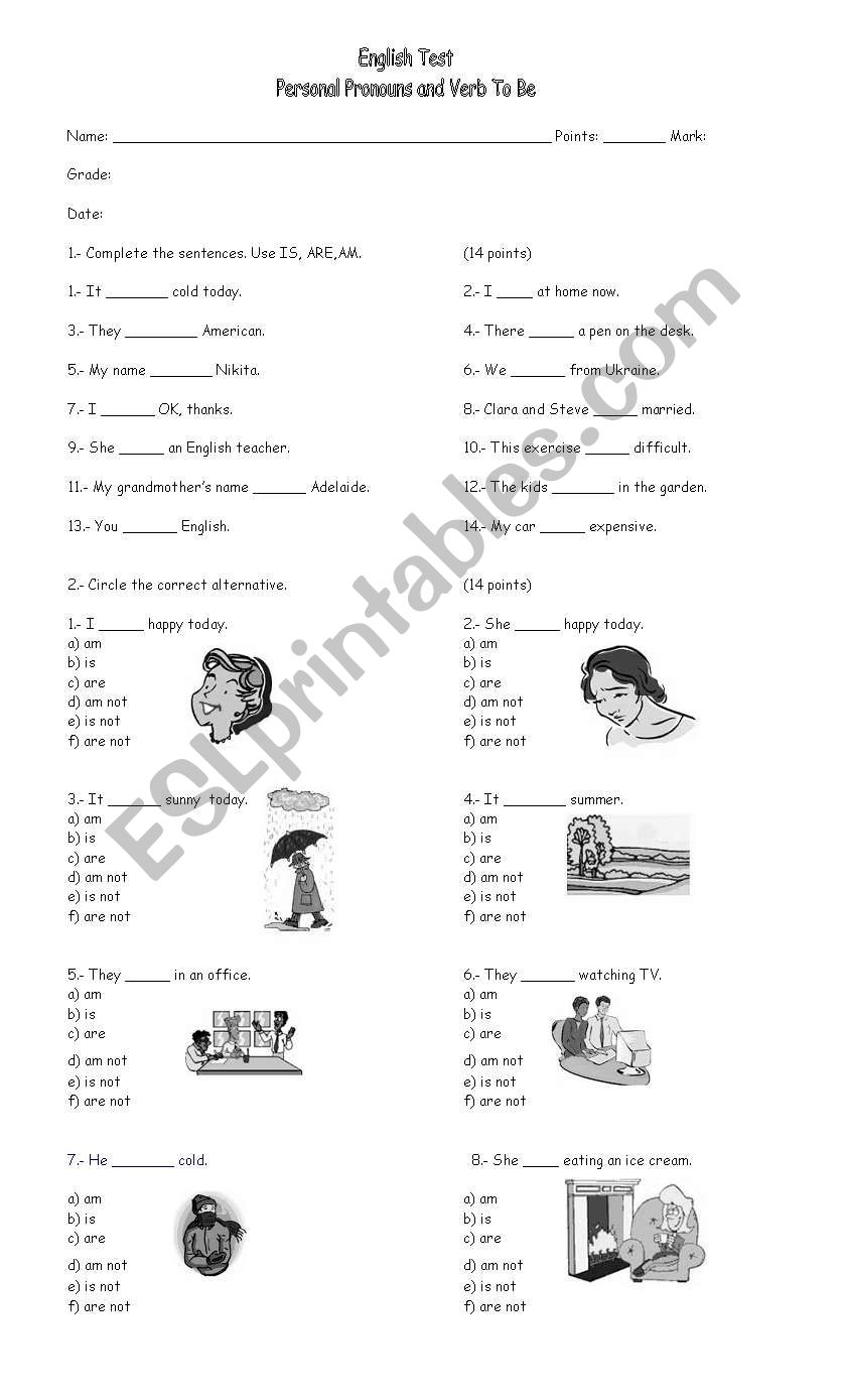 test to  be, personal pronouns