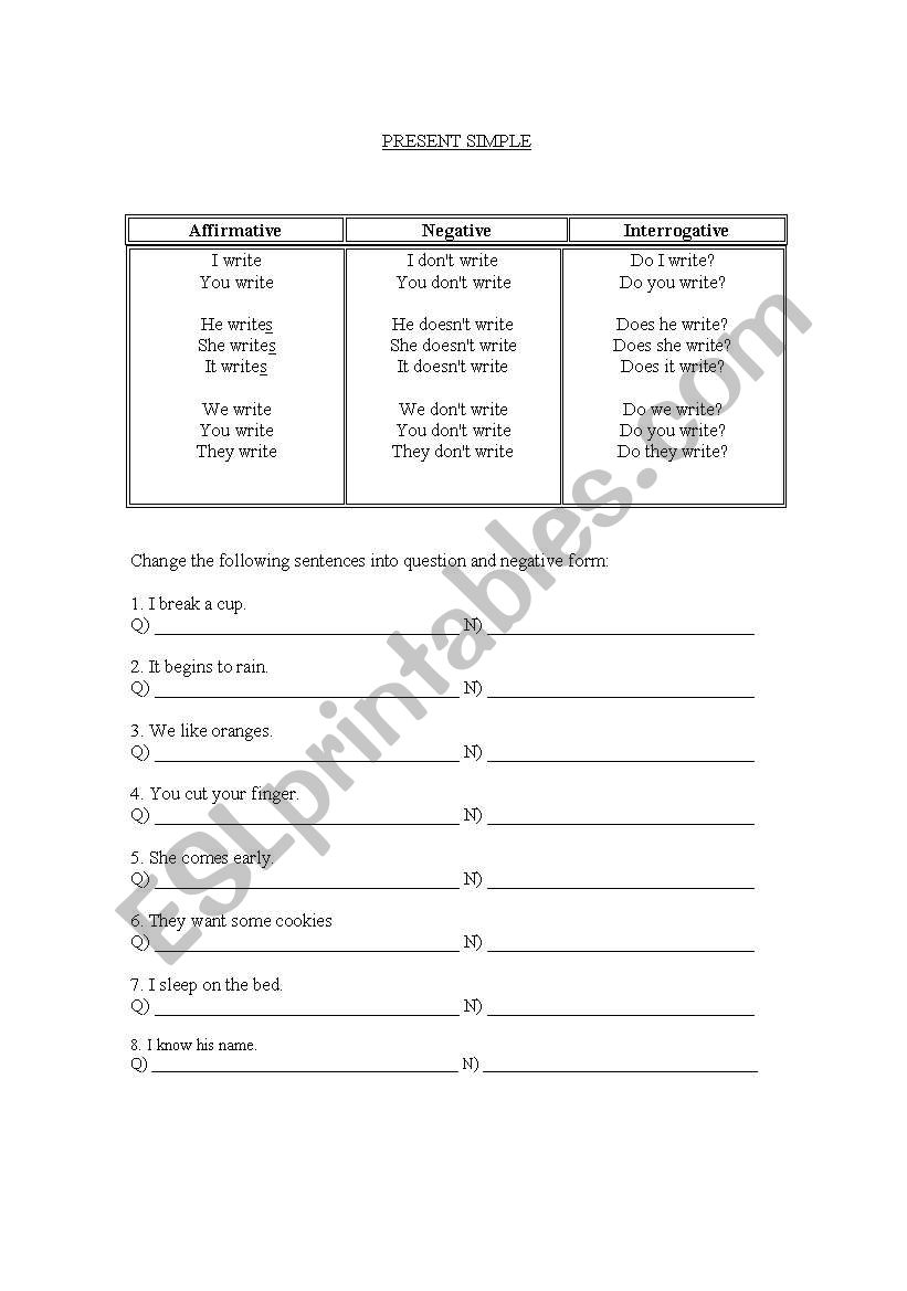 EXercises Simple Present worksheet