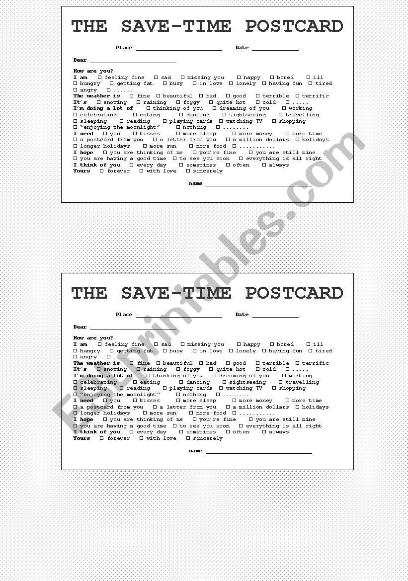 The save-time postcard worksheet