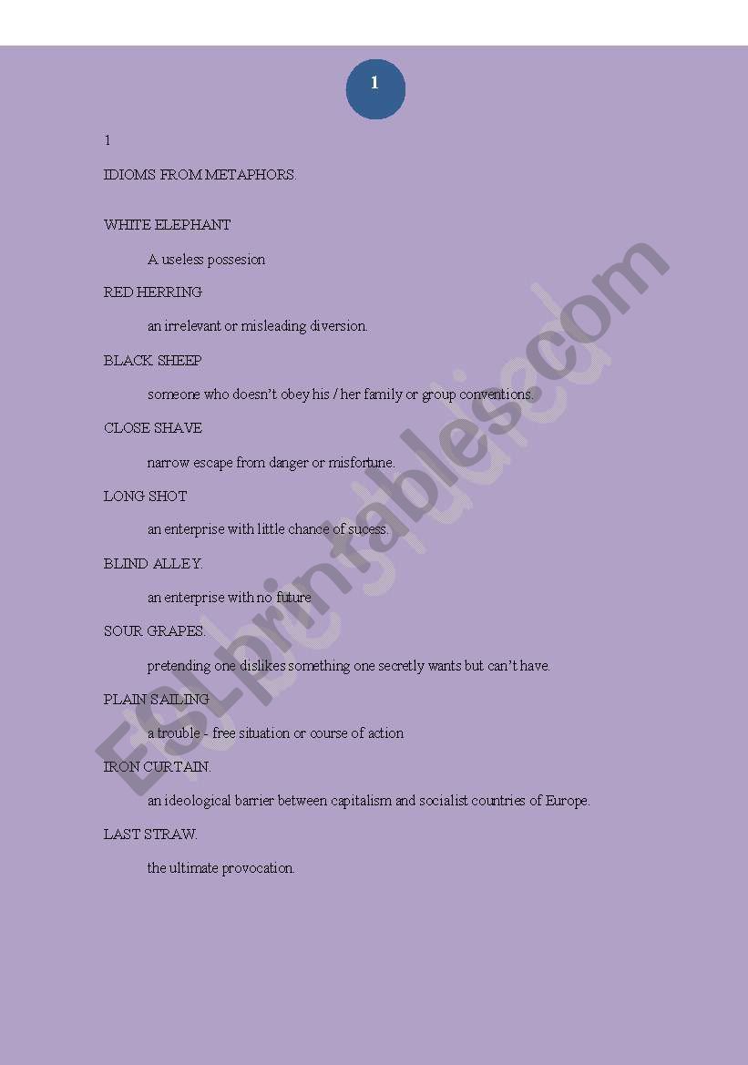 idioms worksheet