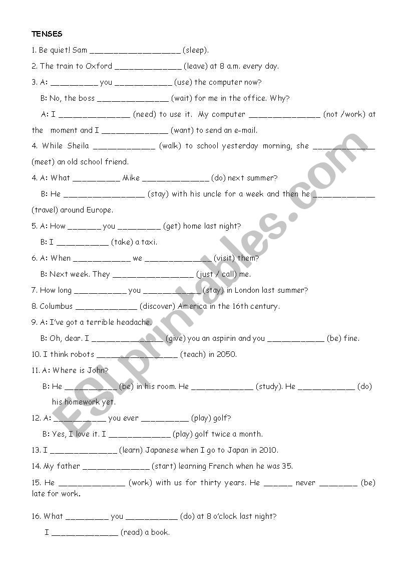 Mixed Tenses worksheet