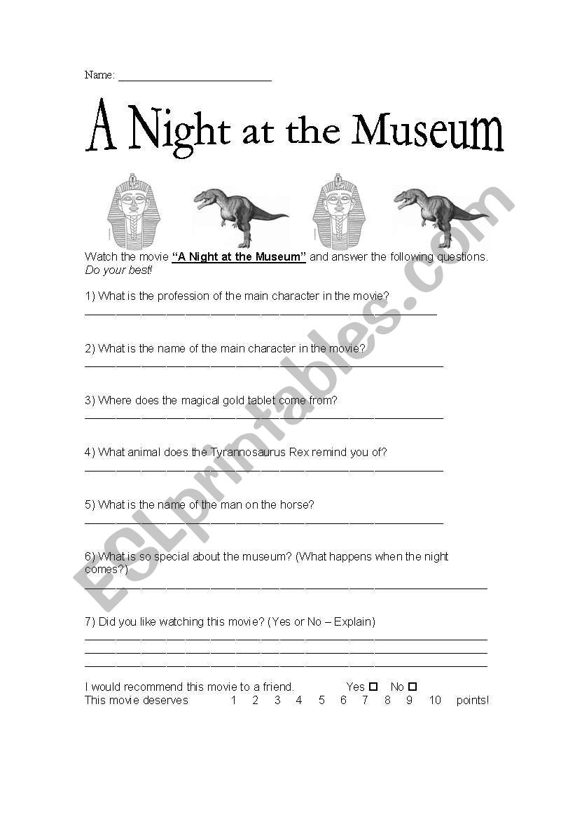 A Night at the Museum - Movie Reading Comprehension