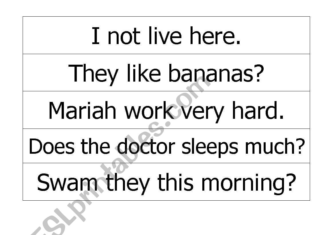 Grammar mistakes cards worksheet